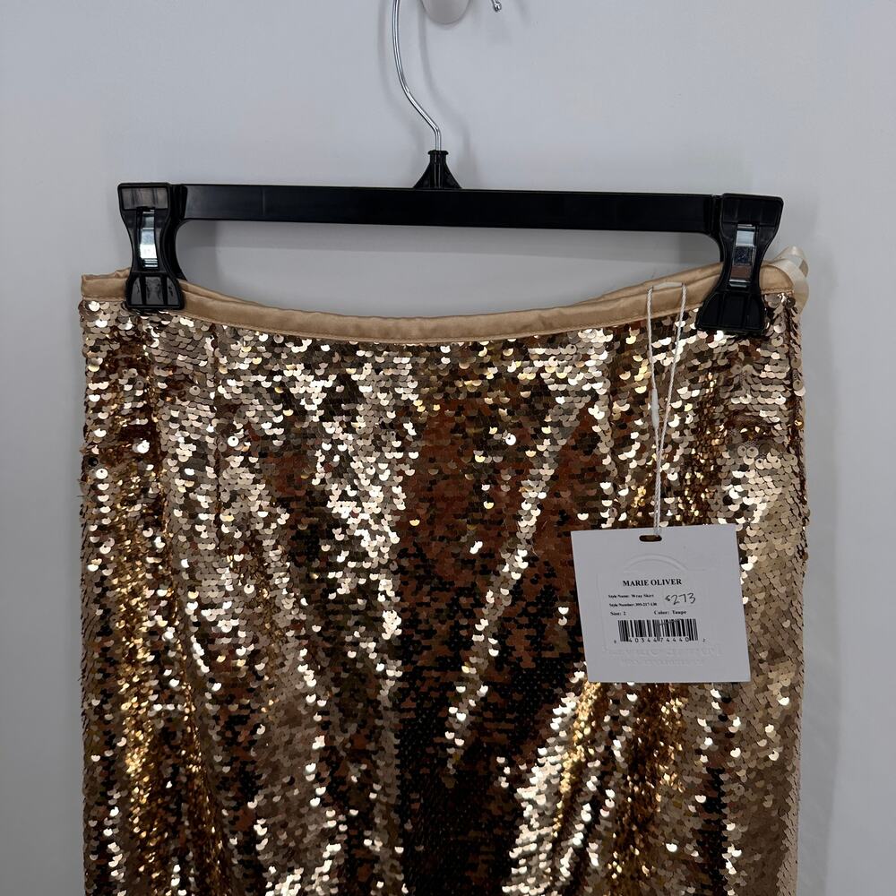 MARIE OLIVER NWT Wray Midi Skirt in Gold Sequin // 2 - Picture 5 of 15